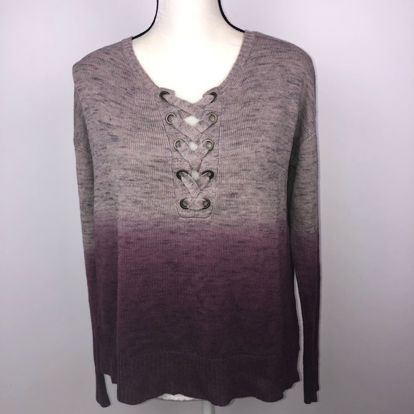 American Eagle Outfitters Sweaters - American Eagle Ombre Criss Cross Lace Up Sweater Size Medium Color Purple